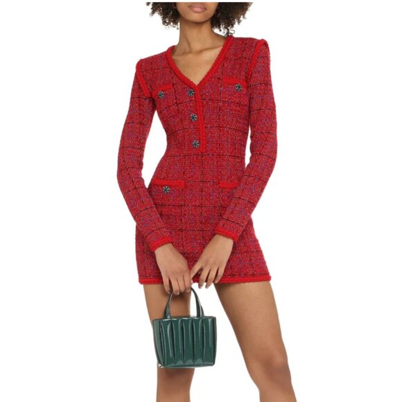 Self-Portrait Red Knit Dress Tweed Style